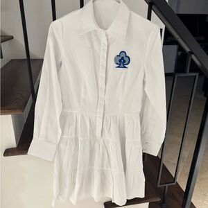 LOUIS VUITTON WHITE COTTON BLUE SPINACH GAME ON SHIRT DRESS XS